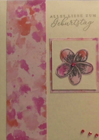 Selbstgestaltete, Karte zum Geburtstag in pink mit einer Blüte - Handarbeit kaufen