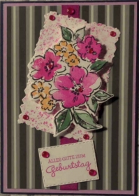 Selbstgestaltete Grußkarte mit vielen pinkfarbenen Blüten - Handarbeit kaufen