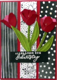 Sehr schöne, selbstgestaltete Geburtstagskarte mit Tulpen in 3D-Optik. - Handarbeit kaufen