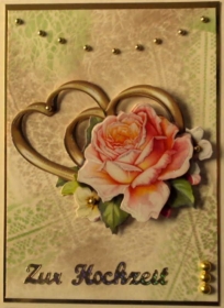 Selbstgestaltete, elegante Karte zur Hochzeit mit besonderem Kartenaufleger - Handarbeit kaufen