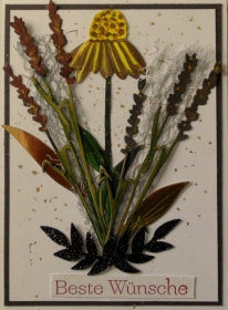 Wundervolle, selbstgestaltete Karte mit einem Pflanzen-Potpourrie- kann für diverse Anlässe genutzt werden - Handarbeit kaufen