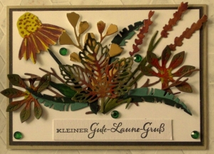 Selbstgestaltete Karte, mit einem Pflanzen-Potpourrie, im Querformat - Handarbeit kaufen