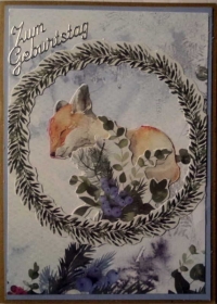 Selbstgestaltete Karte zum Geburtstag in Naturtönen mit Fuchs