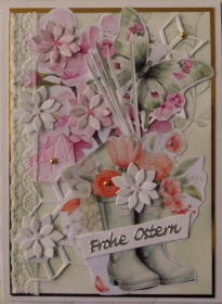 Aufwendig gestaltete Potpourri Karte zu Ostern mit Schmetterling und Blüten - Handarbeit kaufen