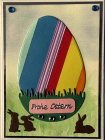 Selbstgestaltete Karte zu Ostern mit einem bunten Ei - Handarbeit kaufen