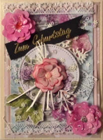 Selbstgestaltete romantische Potpourri- Karte´mit Blüten in rosa - Handarbeit kaufen