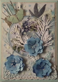 Selbstgestaltete Potpourri-Karte mit blauen Blüten  - Handarbeit kaufen