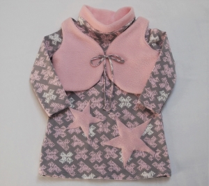 Kinderkleidchen, Kinderkleid mit Weste, Sternenapplikation, grau-rosa, Gr.: 92