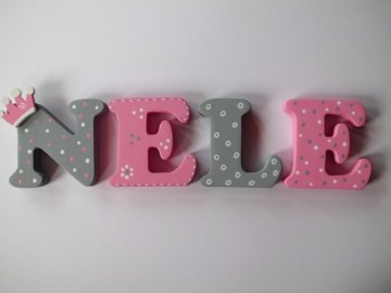 Dicke Holzbuchstaben Prinzessin in grau / rosa ♥ Beispiel: NELE