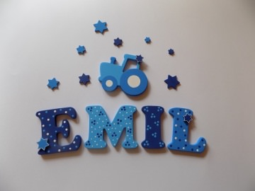 Holzbuchstaben in Blautönen ♥ Beispiel: EMIL