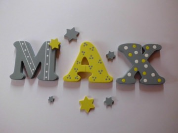 Holzbuchstaben in grau / Sonnengelb ♥ Beispiel: MAX