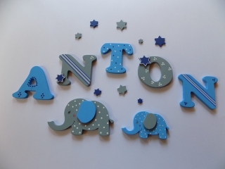 Holzbuchstaben in blau / grau ♥ Beispiel: ANTON