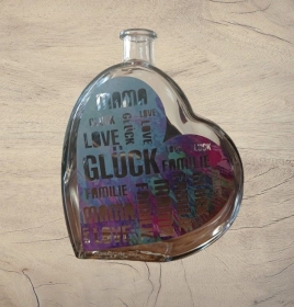 Beleuchtete Herz-Glasflasche mit Design Vinyl Folie Marakesh blau - Handarbeit kaufen