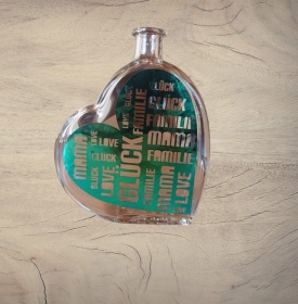 Beleuchtete Herz-Glasflasche mit Design Vinyl Folie Opal grün - Handarbeit kaufen