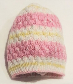 Babymütze, Strickmütze handgestrickt in weiß rosa für Mädchen KU 46-52 cm