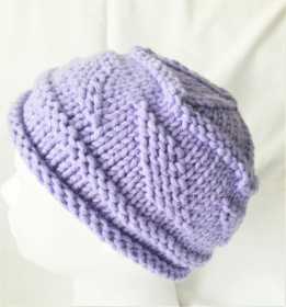 Wollmütze handgestrickt lila für Mädchen KU 50-54 cm - Handarbeit kaufen