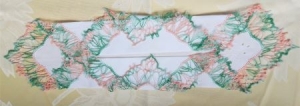 Einstecktuch, Ziertaschentuch handumhäkelt mit grün rosa Spitze reserviert für O.W.