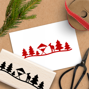 Holzstempel für Weihnachten - Landschaft Futterkrippe - 4x8 cm