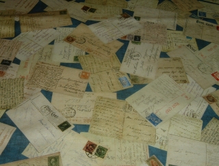   Briefe Postkarten  Letter  Wanderlust    Baumwolle Patchworkstoff 50x110 cm 