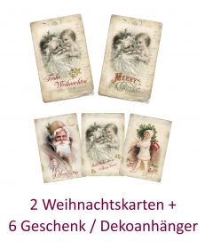 Weihnachtskarten, Weihnachtsdeko Nikolaus, Geschenkanhänger und Postkarten im Vintage Stil, Eigenentwurf & Anfertigung, Set No 3