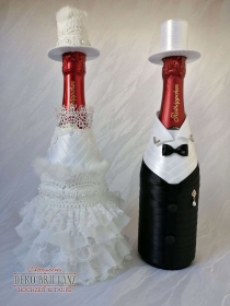 NEU Hochzeit Flaschen *Edles Paar* Weiß-Schwarz