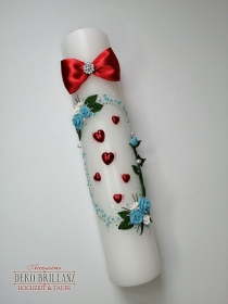 ANGEBOT - NEU Angebot handgemachte Hochzeitskerze mit roten Herzen Blau