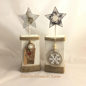  ☆ Zweier Set Weihnachtsdekoration Holz Weiß Natur Dekoration Stern ☆    