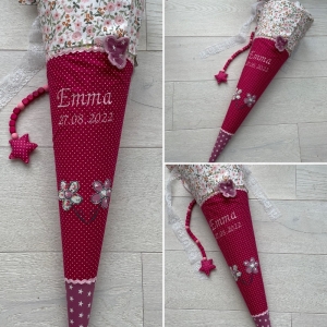handgefertigte Schultüte mit Blumen und Namen ♥ - Handarbeit kaufen