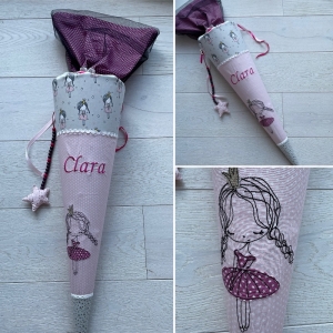 Handgefertigte Schultüte mit Prinzessin, Namen und Tüll ★  - Handarbeit kaufen