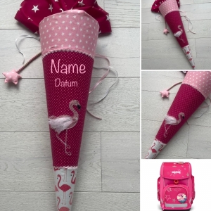 Unikat: Handgefertigte Schultüte mit Namen und Flamingo  - Handarbeit kaufen