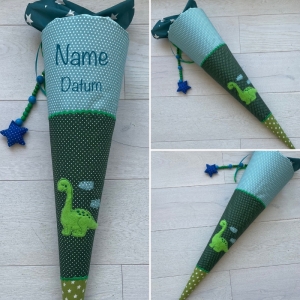 Unikat: Handgefertigte Schultüte mit Dino und Namen ★     - Handarbeit kaufen