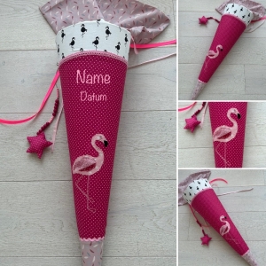 Unikat: Handgefertigte Schultüte mit Namen und Flamingo - Handarbeit kaufen