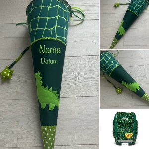 handgefertigte Schultüte mit Dinosaurier, Dino und Namen,Einzelstück    - Handarbeit kaufen