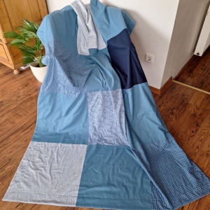 Patchworkdecke in blau mit Fleece in grau  - Handarbeit kaufen
