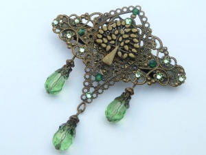Elegante Haarspange mit Baum Ornament grün bronzefarben Geschenkidee Frau - Handarbeit kaufen