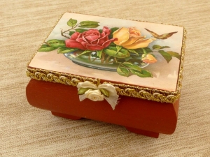 Edles Schmuckkästchen aus Holz mit Rosen Motiv Decoupagetechnik Schmuckaufbewahrung Geschenk Mädchen - Handarbeit kaufen
