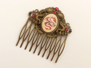 Haarkamm mit Drachen Motiv Mittelalter Haarschmuck rot bronze Geschenk Frau - Handarbeit kaufen