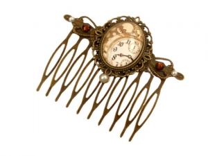 Haarkamm mit Steampunk Uhr Motiv bronzefarben Geschenkidee Mädchen - Handarbeit kaufen