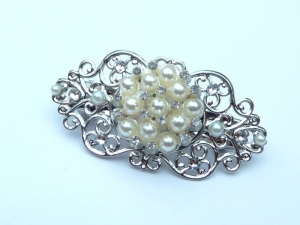 Kleine Haarspange mit Perlen und Strass silberfarben Braut Haarschmuck Geschenk Brautjungfer - Handarbeit kaufen