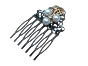 Kleiner Haarkamm mit Perlen und klarem Strass Braut Haarschmuck Blatt Ornamente - Handarbeit kaufen