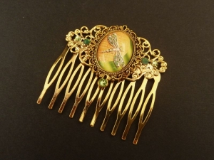 Haarkamm mit Libelle Motiv in grün gold festlicher Haarschmuck Geschenkidee Frau - Handarbeit kaufen