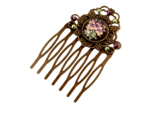 Kleiner Haarkamm mit Stiefmütterchen Motiv bronzefarben lila Blumen Haarschmuck Geschenk Frau - Handarbeit kaufen