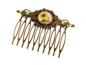 Haarkamm mit Sonnenblume Motiv grün gelb bronzefarben Blumen Haarschmuck Geschenkidee Frau - Handarbeit kaufen