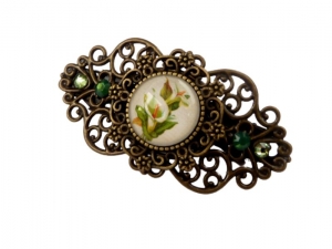 Kleine Haarspange mit Calla Motiv Blumen Haarschmuck grün bronzefarben Geschenkidee Frau - Handarbeit kaufen