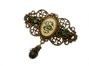 Kleine Haarspange mit Drachen Motiv grün bronzefarben Mittelalter Haarschmuck LARP China Geschenkidee Frau - Handarbeit kaufen