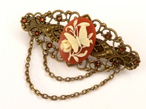 Elegante Kamee Haarspange mit Schmetterling und Lilien in braun bronze Geschenkidee Frau - Handarbeit kaufen