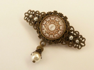 Kleine Haarspange mit Perlen Motiv bronzefarben Vintage Stil Geschenkidee Frau - Handarbeit kaufen