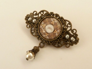 Kleine Haarspange mit Perlen Motiv bronzefarben Vintage Stil Geschenkidee Frau