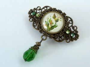 Kleine Blumen Haarspange mit Calla Blüten in grün bronze Geschenkidee Frau - Handarbeit kaufen