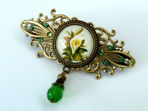Blumen Haarspange mit Calla in grün bronze Geschenkidee Frau - Handarbeit kaufen